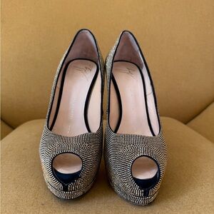 Giuseppe Zanotti Black and Gold Stiletto Heels with Rhinestone Glam